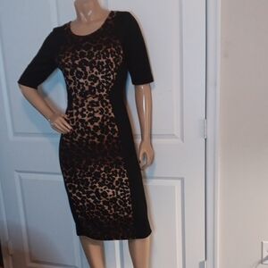 Almost Famous Black and Brown Cheetah Animal Print Midi Dress, Sz. XL